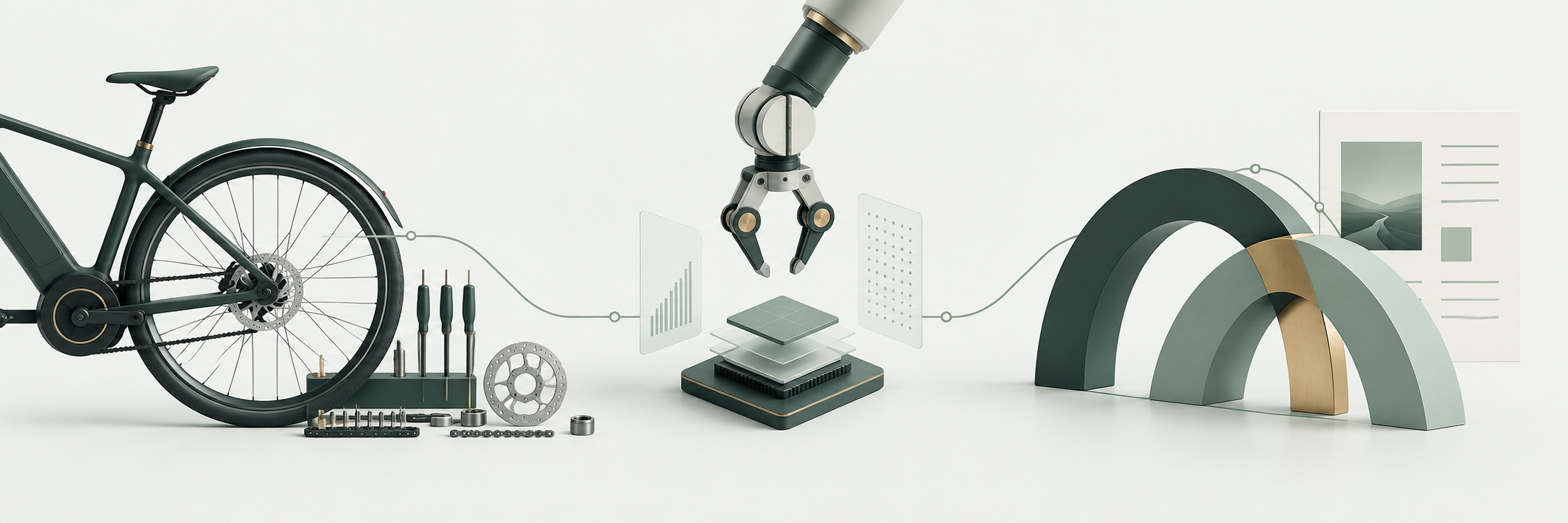 Concept illustration connecting electric mobility and repair, robotics technology and business partnerships.